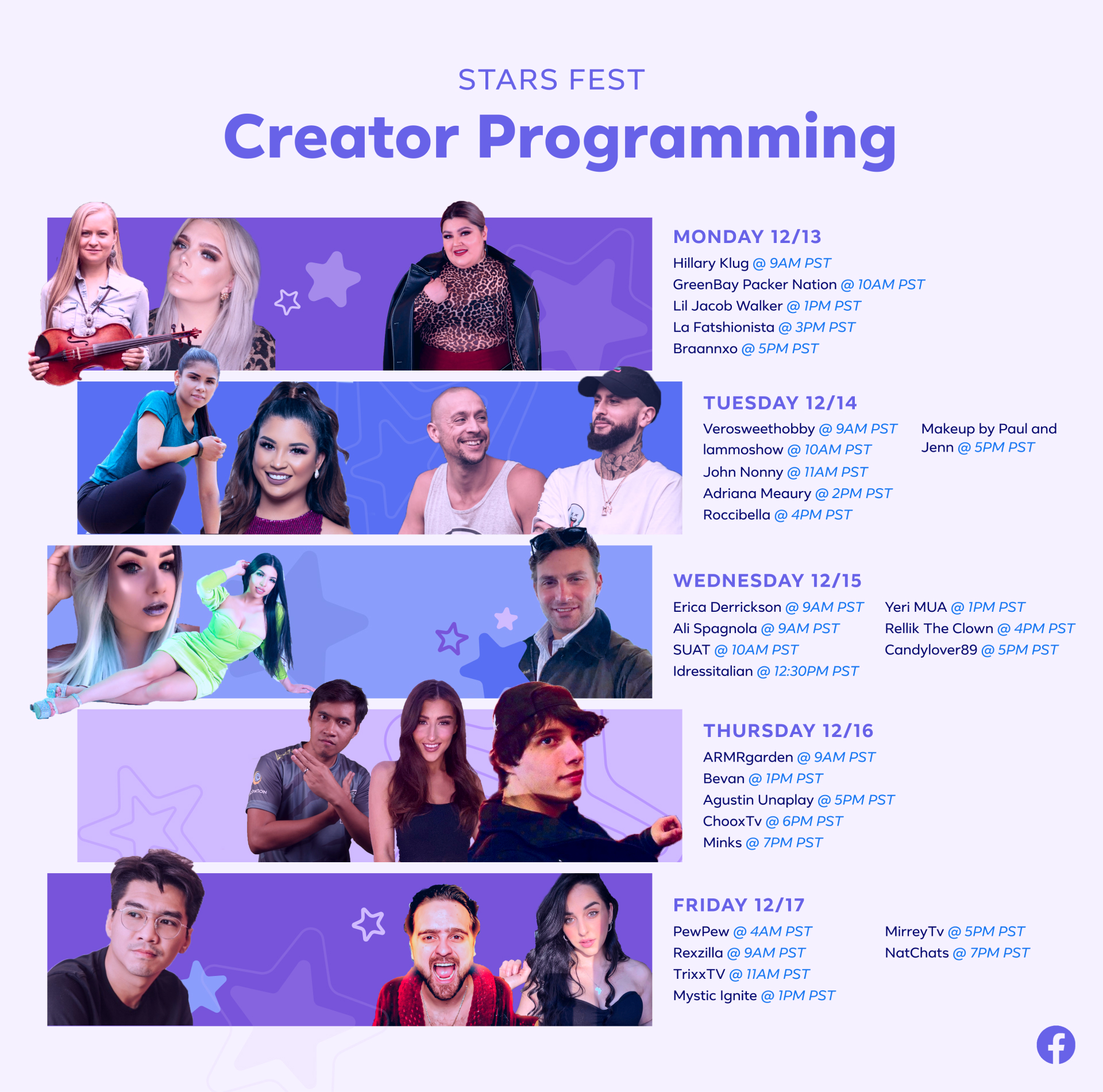 Infographic of Creator Programming schedule for Stars Fest
